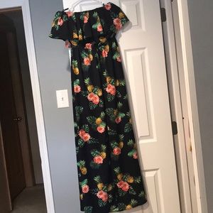 Strapless Navy Overlay skirt romper